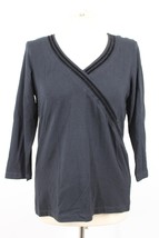 LL Bean S Black V-Neck Wrap-Style Cotton Modal Stretch 3/4 Sleeve Top - £19.42 GBP