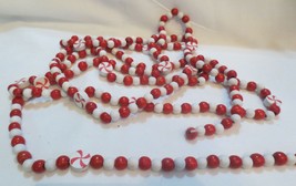 Vtg Christmas Tree Holiday Garland Red White Round Wood Beads Candy Bead... - $20.00