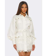 PLUS SIZE White Lace-Detail Utility Mini Dress - $1,934.73 MXN
