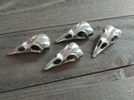 4 Large Raven Bird Skull Pendants Antique Silver Gothic Steampunk Findings 1.2&quot; - £2.83 GBP