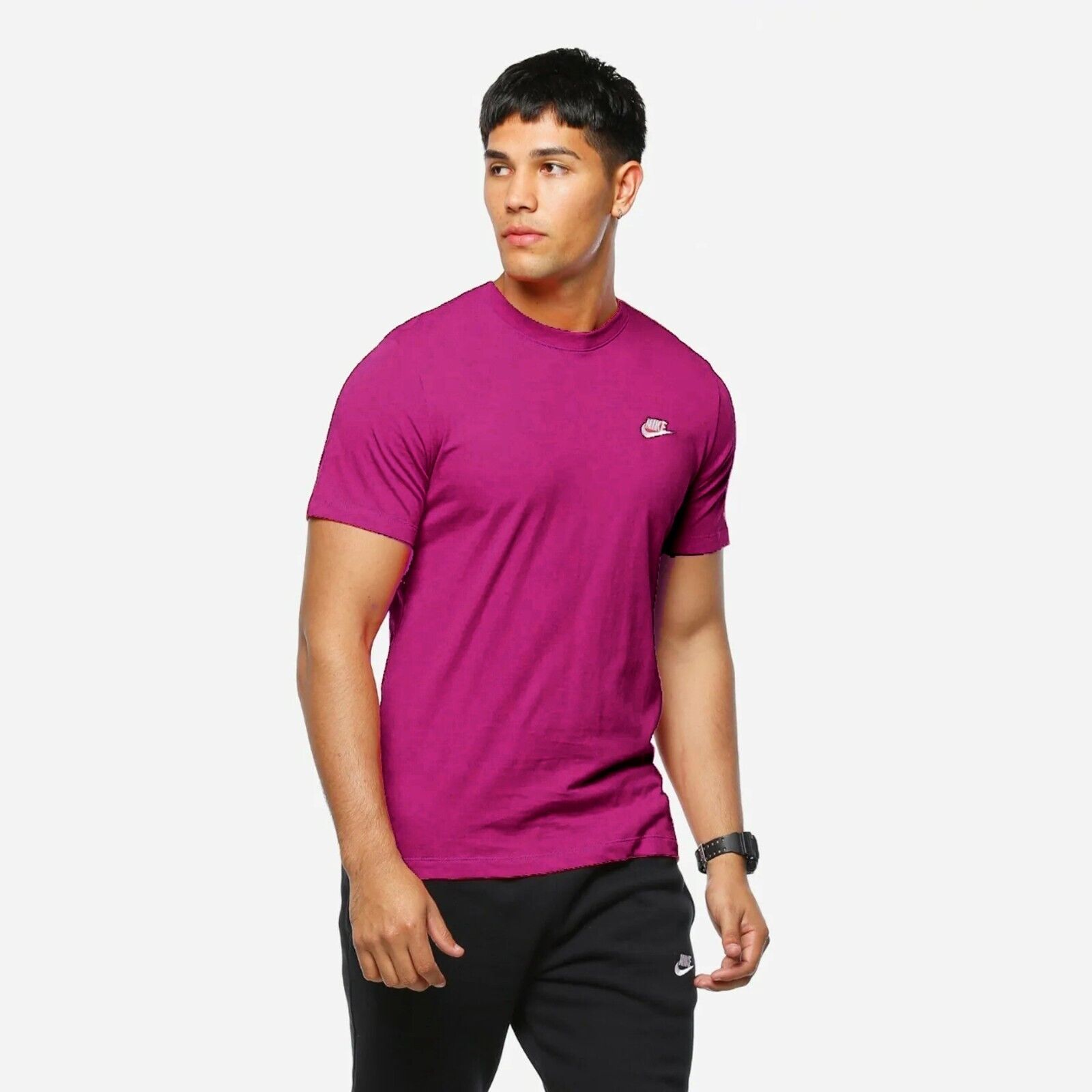 Nike Sportwear Club Men&#39;s Short Sleeve T Shirt Purple/White Size Large - $39.59