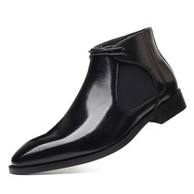 Retro Men Chelsea Boots PU Patent Leather Formal Short Boots Pointed Classic Men - £58.33 GBP
