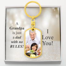 To Grandpa Personalized Grandpa Rules Message Dog Tag Pendant Keychain Stainles - £33.58 GBP+