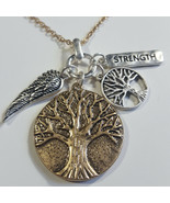 Tree of Life Strength Message Cluster Pendant Necklace &amp; Earrings Set 27... - $19.79