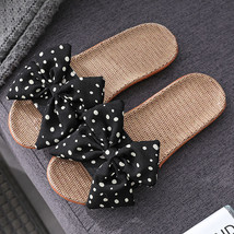 Summer Bowknot Linen Slippers Women Japanese Cute Wave Point Home Indoor Shoes N - £19.02 GBP