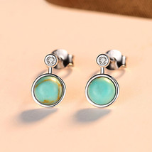 Turquoise Earrings 925 Silver Stud Earrings Minimalist Earrings Round Turquoise - £12.01 GBP