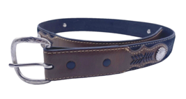 Nocona Belt Size 28 Mens Western Brown Black Leather Raised Braided Desi... - £43.67 GBP