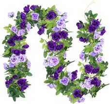 Kisflower 3Pcs/23.7Ft Artificial Rose Flower Garland, Fake Vines Silk, Purple - £31.96 GBP