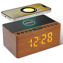 Wooden Bluetooth Speaker Alarm Clock With Fm Radio, Wireless Charging Station Fo - £63.14 GBP
