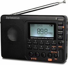 Retekess V115 Digital Radio Am Fm, Portable Shortwave, Bass Speaker Black - $42.33 CAD