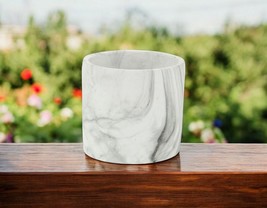 6&quot; White and Gray Marbleized Ceramic Indoor Outdoor Round Pot Planter - $920.51 MXN