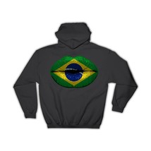Lips Brazilian Flag : Gift Hoodie Brazil Expat Country For Her Woman Feminine Wo - £28.30 GBP