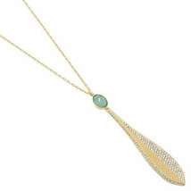 Authentic Swarovski Stunning Olive Long Pendant w/Green Crystal in Gold ... - £126.29 GBP