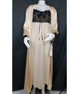 Champagne Satin Peignoir Set S/M Long Sheer Nightgown Gown Velvet Lace T... - $90.74 CAD