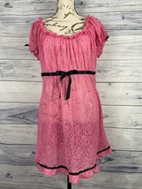 Movie Star Lace Lingerie Nightgown Womens XL Black Bow Detail Pink Puff Sleeves - £14.15 GBP