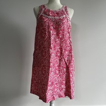 J. McLaughlin Linen Embroidered Sleeveless Shift Dress Pockets Pink Paisley - £49.46 GBP
