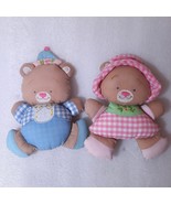 Vintage House of Hatten baby bear plush set 2 boy girl pink blue gingham... - $38.27 CAD