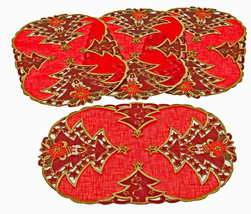 Sinobrite Pine Tree Candle and Poinsettia Cut work Place Mats Set of 4 1... - £15.02 GBP