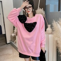 Loose Big Bow Sequines Pink Sweatshirt for Women 2022 Autumn New Comfortable Loo - £116.00 GBP