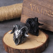 Gothic Skull Ring Men Stainless Steel Satanic Demon Sorath Biker Goat Head Pagan - £12.74 GBP+