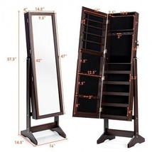 Jewelry Cabinet Stand Mirror Armoire with Large Storage Box-Brown - Color: Brow - £113.77 GBP