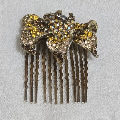 Soho Style Floyster Gold Tone Rhinestone Hair Comb 2 X 2.6" READ Item image 5
