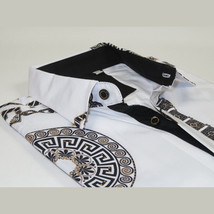 Men Sports Shirt by DE-NIKO Long Sleeves Fashion Print Soft Modal 2F008 White image 4
