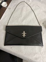 Vtg Handbag Envelope Clutch Purse 1960s Black Pebbled Leather Chain Strap - $19.79