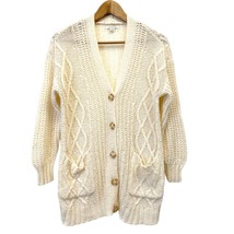 American Eagle Womens S Cardigan Sweater Chunky Grandpa Fisherman Cream Cable  - £23.10 GBP