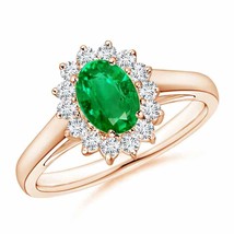 ANGARA Princess Diana Inspired Emerald Ring with Diamond Halo in 14K Gold - £1,722.38 GBP