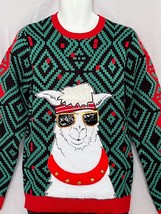 Men&#39;s Ugly Christmas Sweater Size Large Llama Jingle Bells Party Sunglasses - $22.54