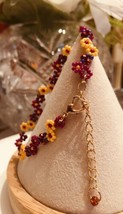 Fall Flower Bracelet Pink Maroon Purple Orange Crystal Gold Heart NEW - £22.71 GBP