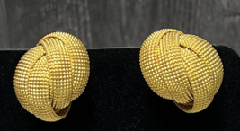 Vtg Signed NORMA JEAN Brushed Engraved Gold Tone Half Hoop Clip Earrings... - $27.72