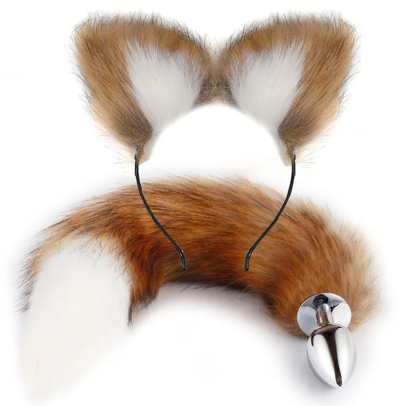 Et fox tail anal plug cat rabbit ears headbands feather tail plug stimulate anus lovely thumb200