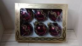 Vintage Magic  Blown Glass Christmas Ornaments Red Satin W/ Lace Set Of 6 - £12.45 GBP