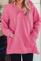 Bright Pink Textured Zipped Neckline Kangaroo Pocket Sweatshirt - £29.61 GBP