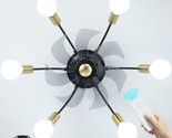 Gold And Black Modern Sputnik Chandelier Fan, 6-Light Flush Mount Low Pr... - $129.98