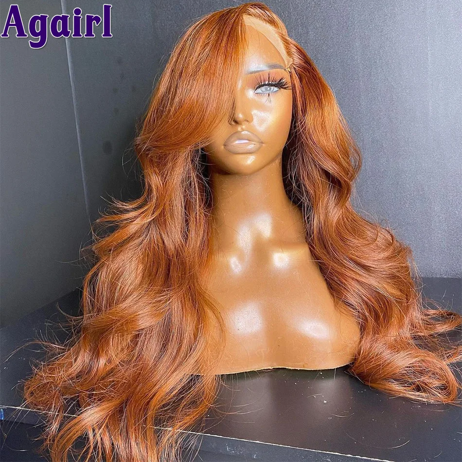 Mix Ginger And Copper Brown 13X6 Lace Front Wigs Body Wave/ Straight Human Hair - £87.66 GBP+