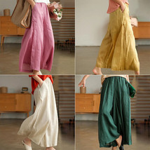 Women Summer Cotton Linen Loose Wide-Leg Pants Casual Straight Nine-Poin... - $21.91