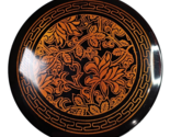 Vintage Black Lacquer Trinket Box with Floral Detailed Lid 4in Round Décor - £11.72 GBP