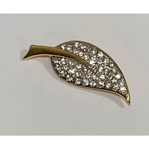 Stunning Vintage Rhinestone Gold Tone Leaf Brooch Pin Costume Jewelry - $6.93