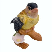 Vintage Lefton Ceramic Goldfinch Finch Yellow Black Bird Figurine 06881 - £10.01 GBP