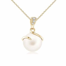 ANGARA 8mm Freshwater Pearl Spiral Pendant with Diamonds in 14K Yellow Gold - £254.90 GBP