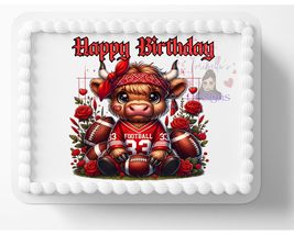 Red Birthday Highland Cow Animal Themed Baby Shower Happy Birthday Edibl... - £12.73 GBP