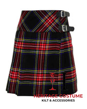 Black Stewart Tartan Ladies Skirt For Women Knee Length Tartan Pleated Kilt - $39.00