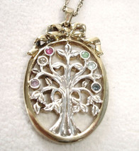 Lenox Pendant Necklace Multi Gem Crystal Oval Tree Gold plated Silver 2-Tone New - £29.19 GBP