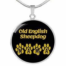 Old English Sheepdog Mama Circle Necklace Stainless Steel or 18k Gold 18-22&quot; Dog - £43.48 GBP