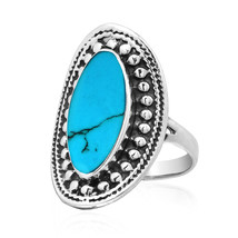 Vintage Framed Oval Blue Turquoise Stone Sterling Silver Statement Ring - 7 - £17.93 GBP