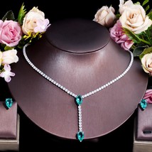 CWWZircons Simple Tassel Water Drop Green CZ Crystal Women Wedding Necklace and  - £34.89 GBP