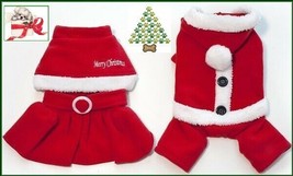 Pet Dog Embroidered Christmas Cape Dress &amp; 4 Legged Hoodie Santa Suit  XS S M L - £8.75 GBP+